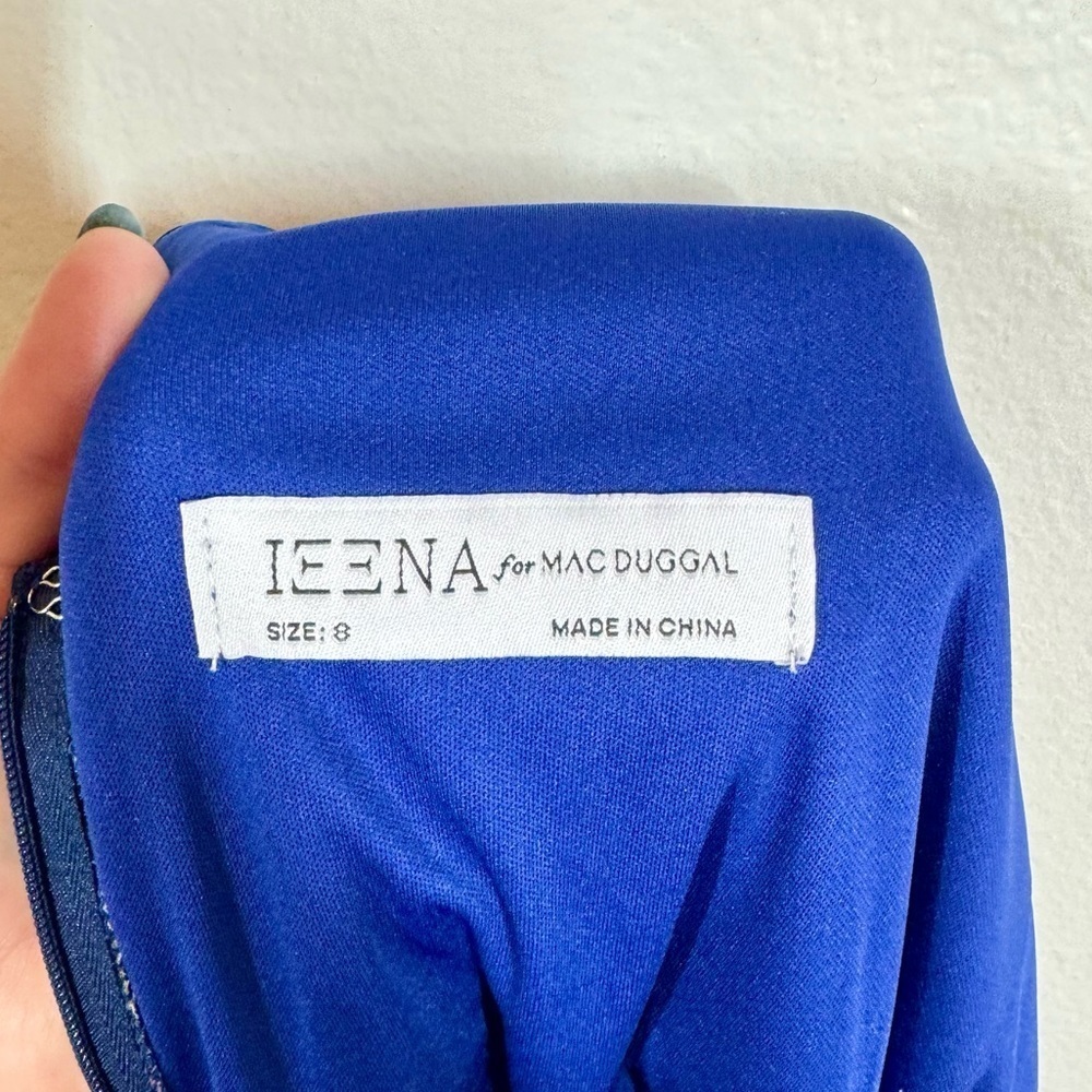 Ieena for Mac Duggal Flowy Floral Print V Neck Cap Sleeve Midi Dress 55665 - Picture 9 of 11